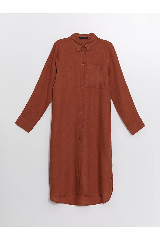 LCW Düz Oversize Keten Kadın Gömlek Tunik - 5