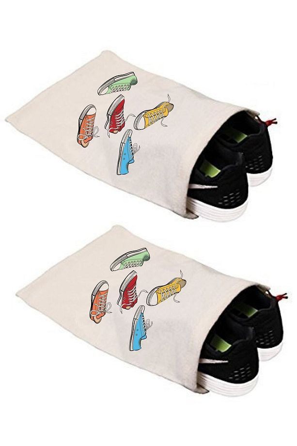 Renkli Ayakkabı Baskılı Ayakkabı Torbası  30 x 37 Cm Ham Bez Kumaş ( 2 ADET İÇİN ) - 1