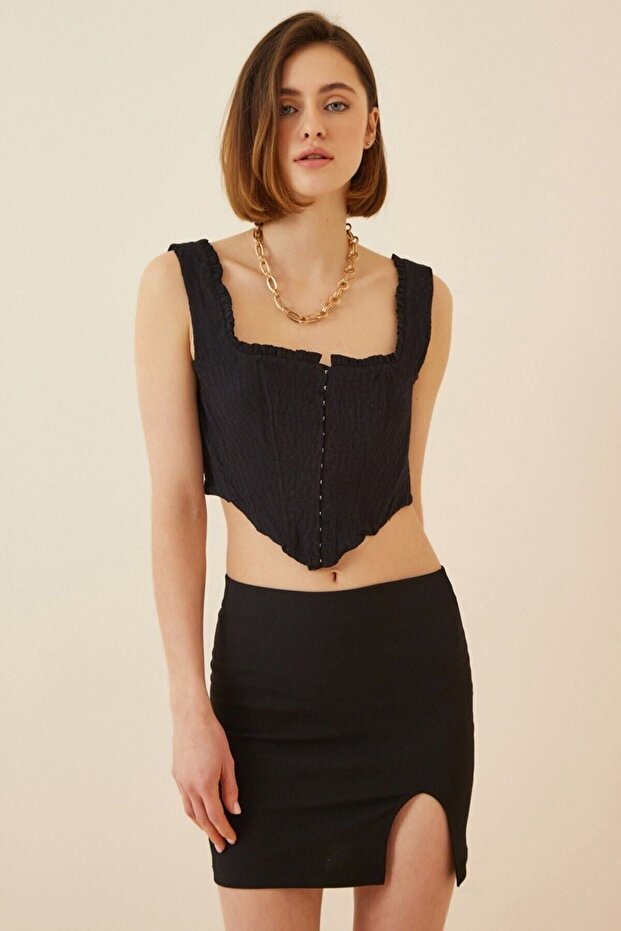 Women's Black Mini Slit Skirt