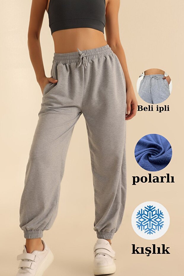 Women's High Waist Fleece Three Thread Gray Sweatpants