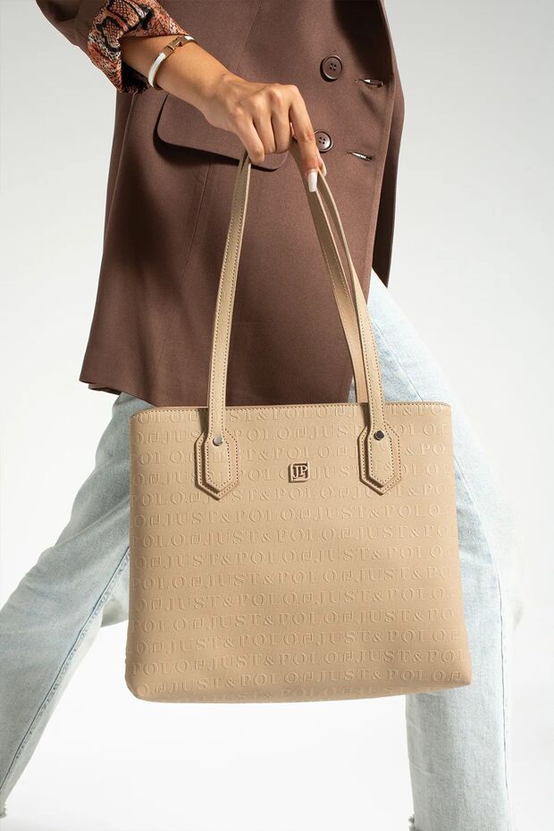 Women's Tan Hand and Shoulder Bag Large Size 6011Mh
