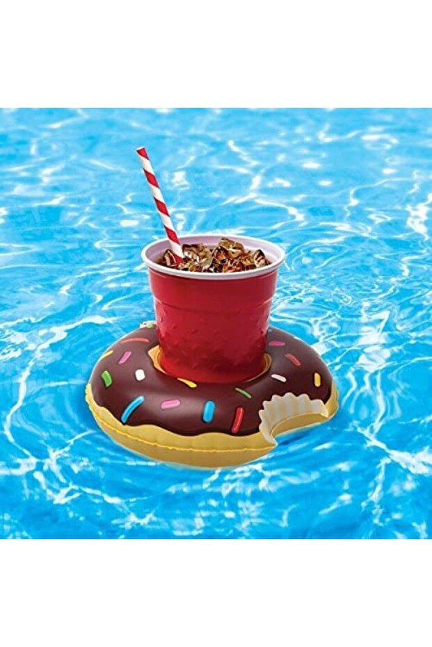 Inflatable Pool Toy and Cup Holder, Chocolate Donut Fun Flavor