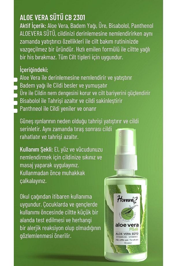 Aloe Vera Sütü Vitamin B5 Vitamin E Tüm Cilt Tipleri İçin 70 ml - 2