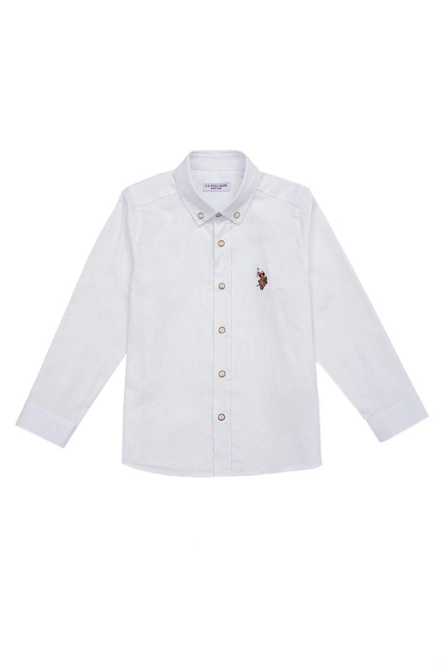 Boy's White Long Sleeve Basic Shirt 100% Cotton