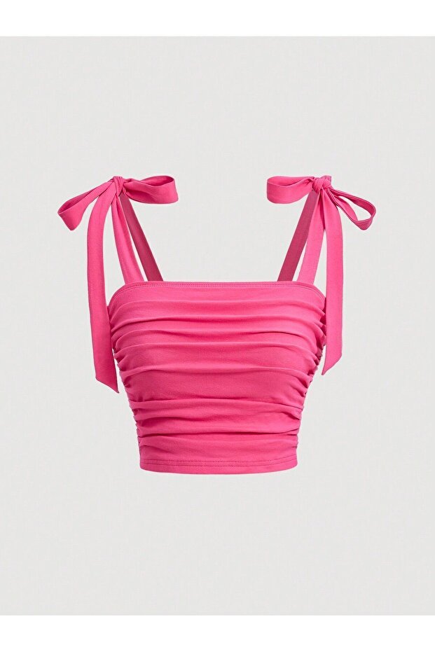 Pink Crop Summer Bow with Wide Straps