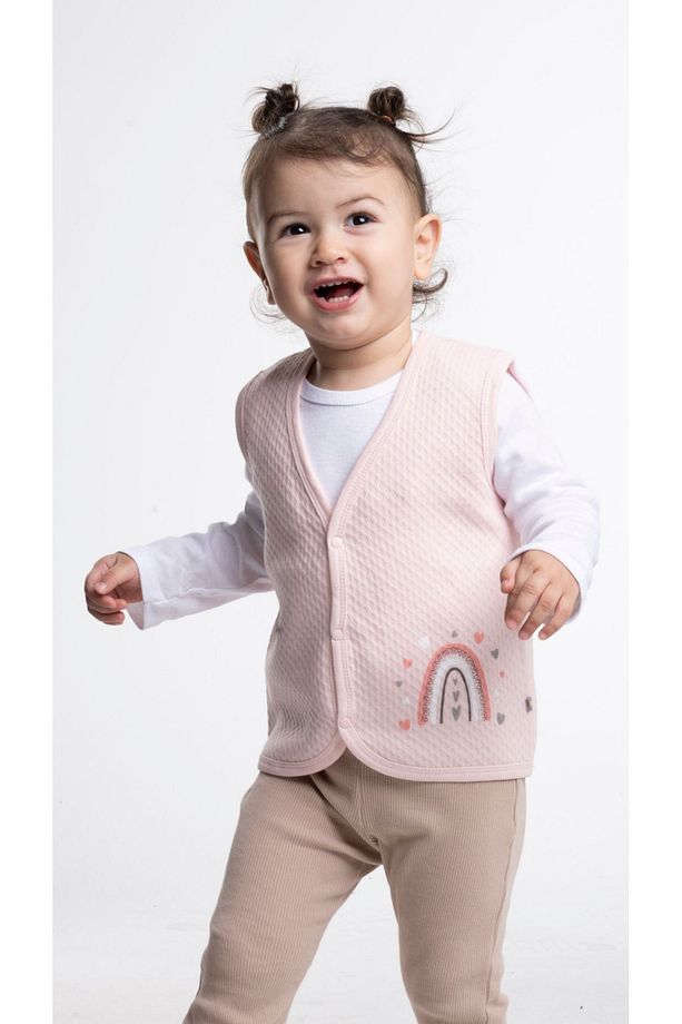 Kapitone Kız Bebek Yelek - Pembe - 1