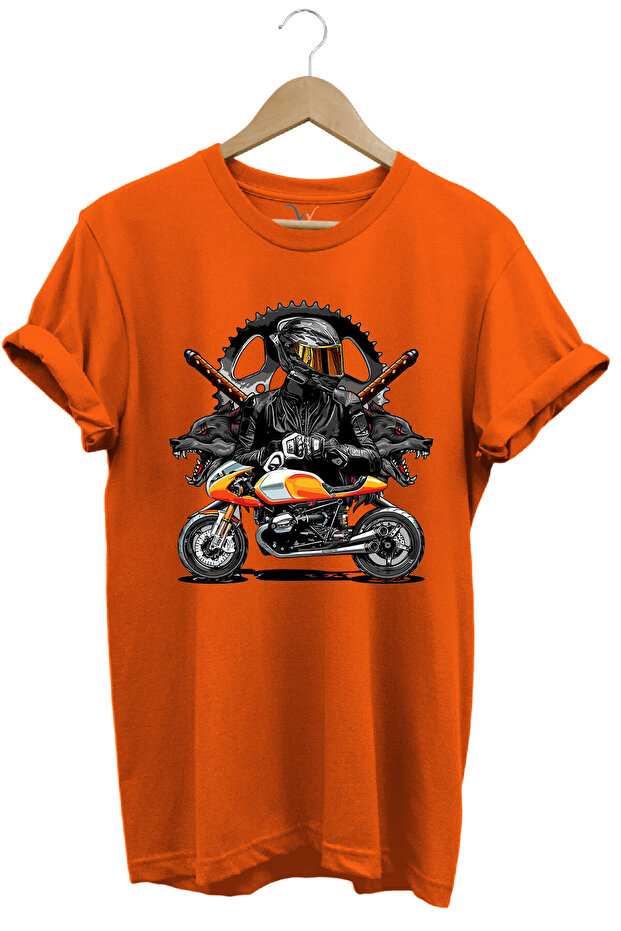 Motorcycle T-Shirt Katana Motor Wolf and Biker Printed Regular Fit 100% Cotton T-Shirt