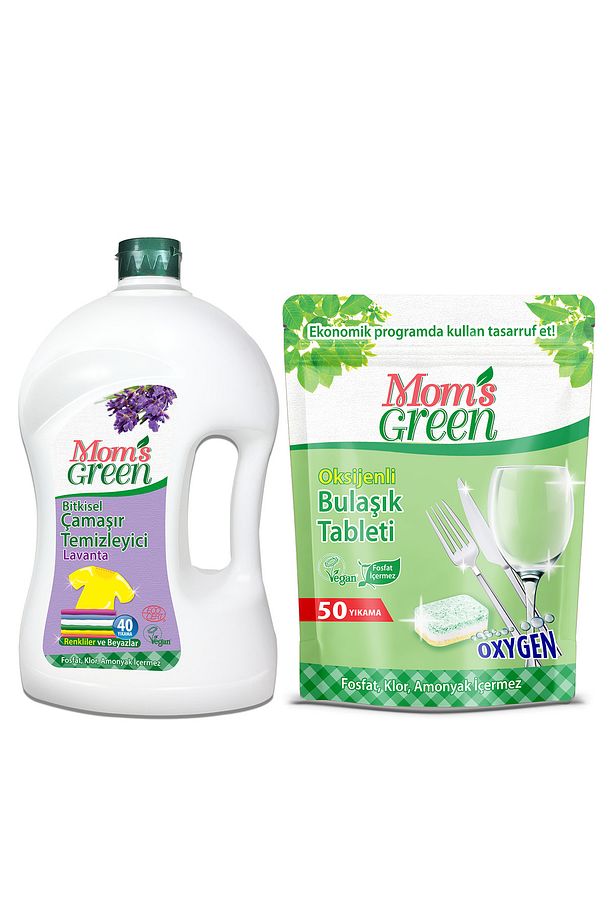 2'li Set -1500 ml Lavantalı Bitkisel Çamaşır Deterjanı Ve 50'lik Ekolojik Bulaşık Makinesi Tableti - 1