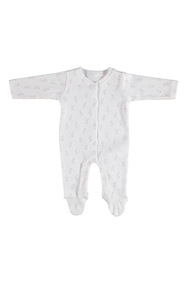 Organic Jumpsuit Rabbit Girl Ecru - Pink