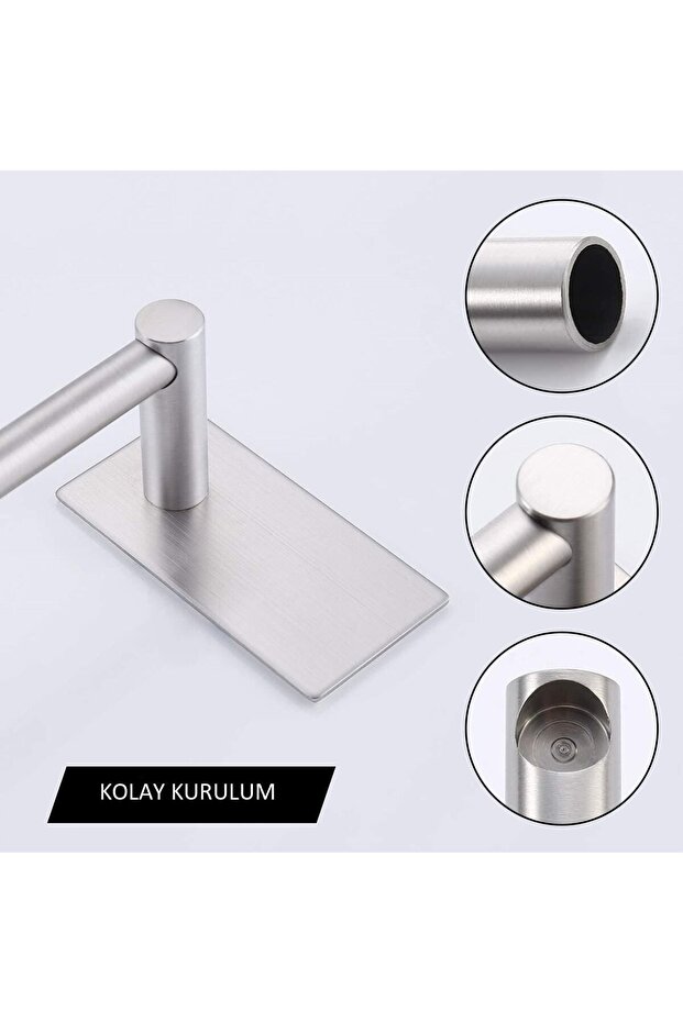 Paslanmaz Çelik Havlu Askılığı / Havluluk - Yapışkanlı Sistem - Altomonte 50cm Tam Havlu Ölçüsü - 4