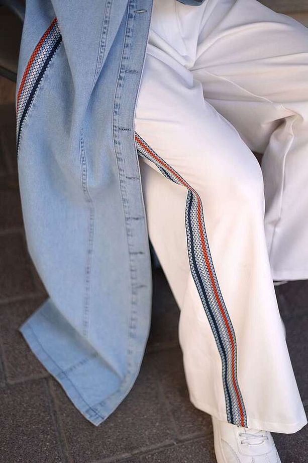 Kadın Denim Düğmeli Trenç Elbise-Mavi - 6