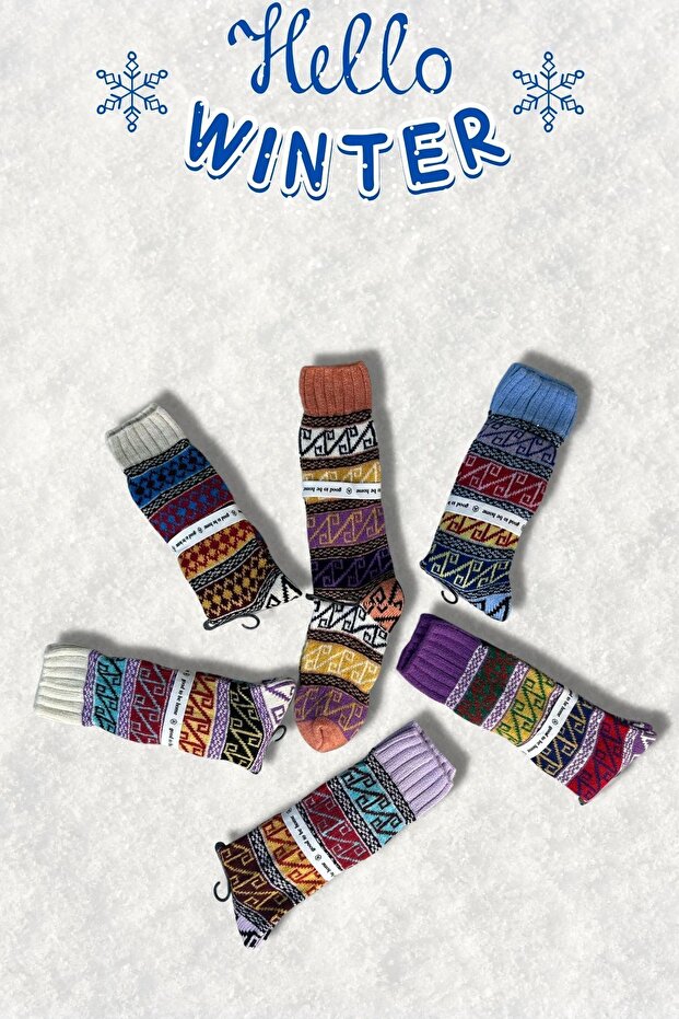 Bir Çift Örgü Yün Çorap (Karma Renkler) - 1