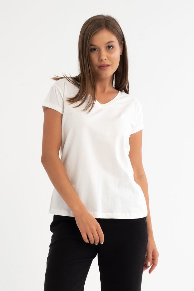 Women's Cotton Soft Textured Lycra Stretch Fabric Basic White V-Neck T-Shirt