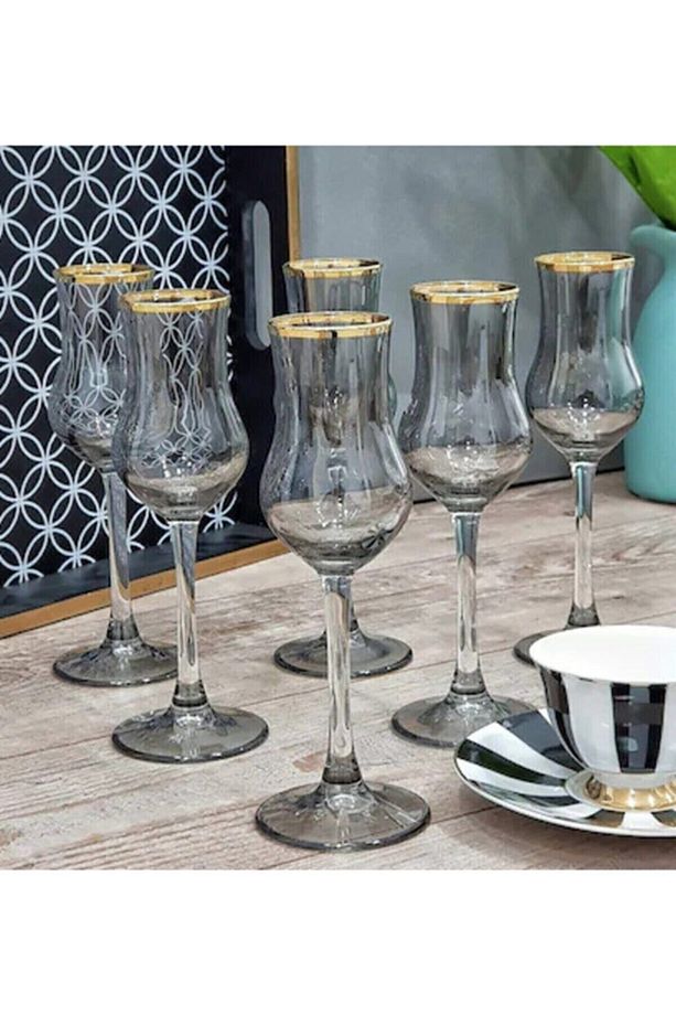 Grappa 6 Kişilik Kahve Yanı Cam Su Bardağı Seti  Çeyizlik Set Kadeh  Şampanya Kadehi Şarap Kadehi - 3