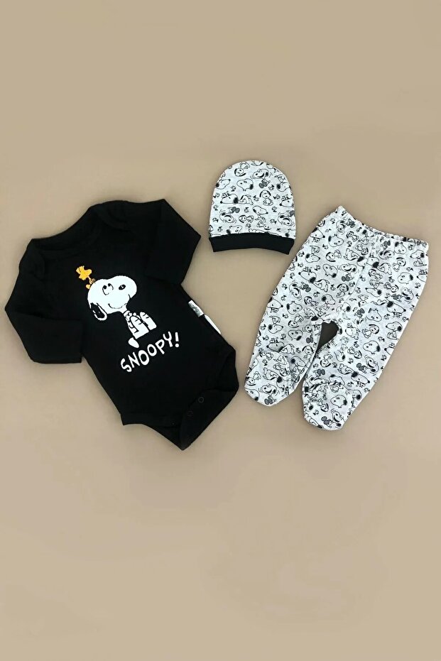 Minibird Snoopy Printed 3 Piece Baby Boy Bodysuit Set 0475-l