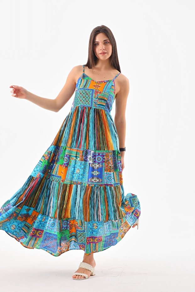 Rochie cu bretele patchwork - 5