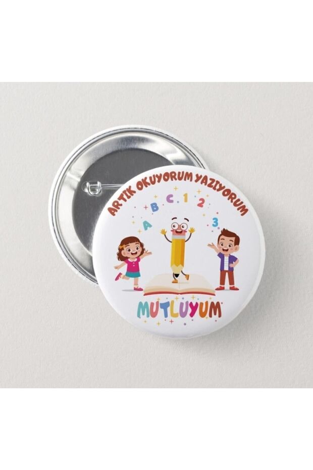 Artık Okuyorum Yazıyorum (mutluyum) Çocuk İğneli Rozet (40 Adet) - 1