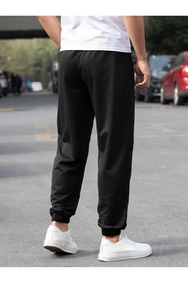 Bear Eşofman Altı Jogger - Siyah Baskılı Lastik Paça Yüksek Bel - 2