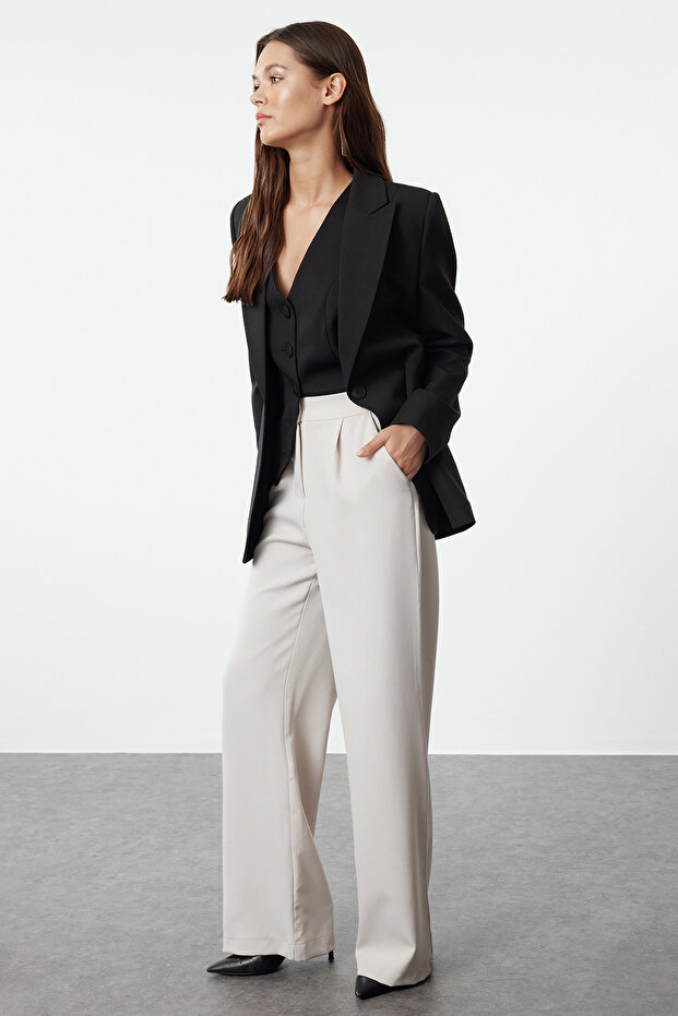 Bej Wide Leg/Geniş Paça Dokuma Kumaş Pantolon TWOAW22PL0139 - 2
