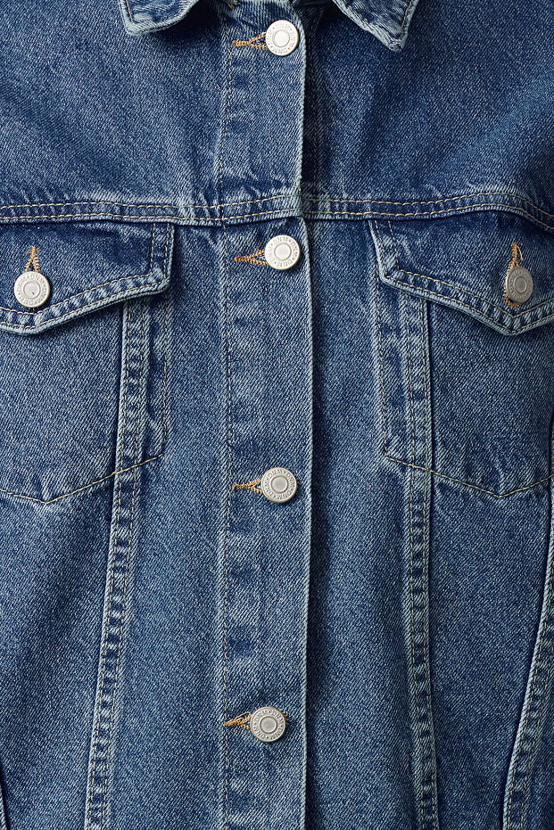 Mavi Kolu Dikiş Detaylı Oversize Denim Ceket TWOAW25CE00015 - 4