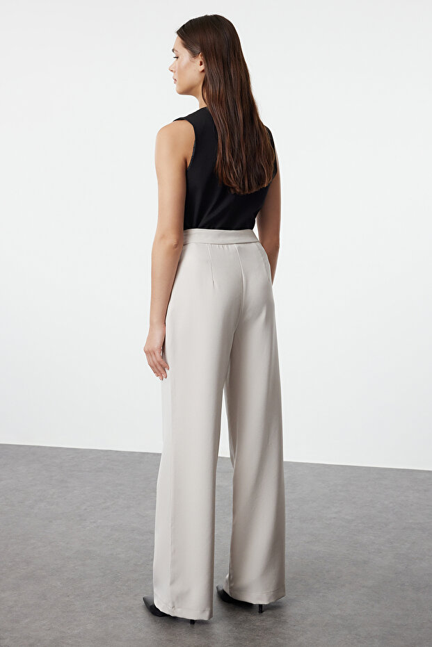 Bej Wide Leg/Geniş Paça Dokuma Kumaş Pantolon TWOAW22PL0139 - 5