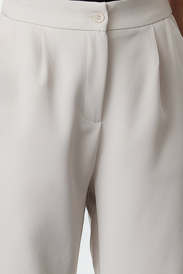 Bej Wide Leg/Geniş Paça Dokuma Kumaş Pantolon TWOAW22PL0139 - 3