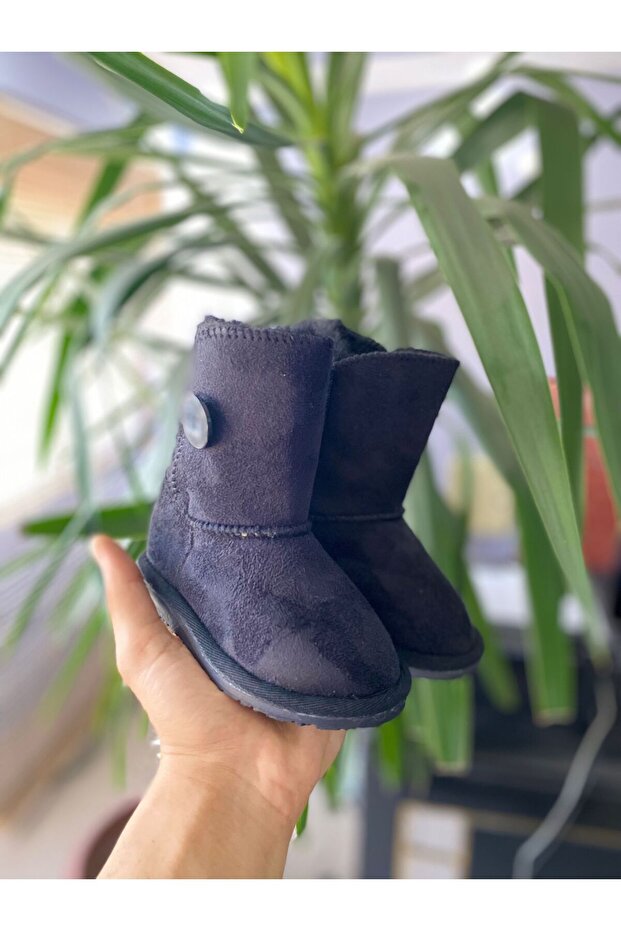 Çocuk tek düğme siyah   ortaboy Süet Bot Içi Kürklü Kışlık Taban Bot & Bootie - 1