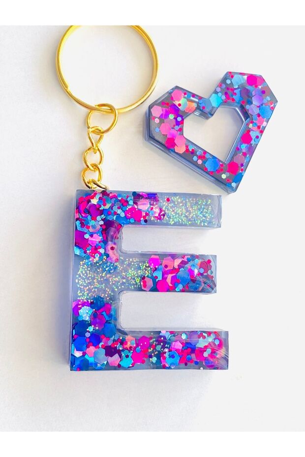 Glitter Letter E - Gift Keychain Mixed Set - 1