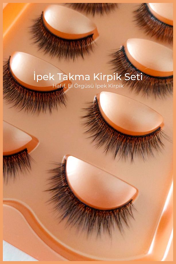 4D Doğal İpek Takma Kirpik - Kirpik Yapıştırıcı + Eyeliner - Takma Kirpikler Set - 5