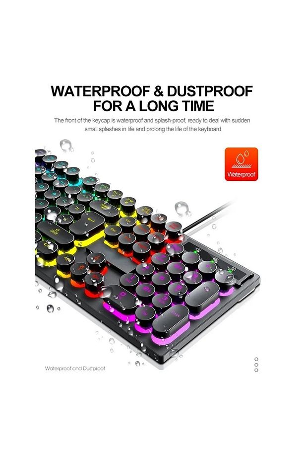 Kablolu Usb Daktilo Klavye Mouse Set Led Işıklı Rainbow Aydınlatmalı Klavye Mause BKB-8 - 1