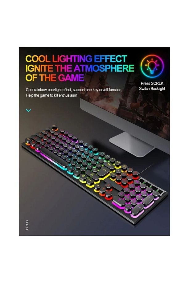 Kablolu Usb Daktilo Klavye Mouse Set Led Işıklı Rainbow Aydınlatmalı Klavye Mause BKB-8 - 3