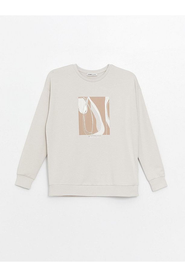 LCWAIKIKI Basic Bisiklet Yaka Baskılı Oversize Kadın Sweatshirt - 6