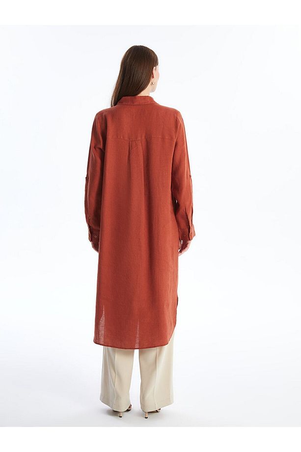 LCW Düz Oversize Keten Kadın Gömlek Tunik - 4