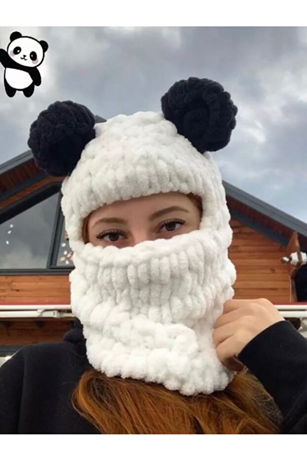 Animal Figured Puffy Beanie Cat Ear Snow Mask Ski&snowboard Balaclava Knit Beanie Knit Hat