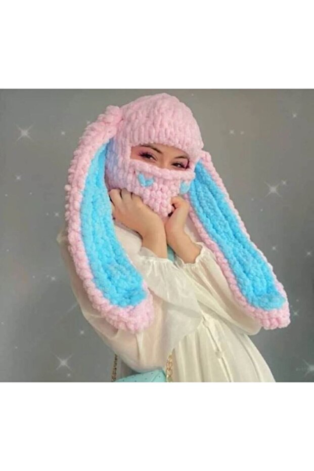 Snow Mask Animal Figure Hat with Cat Ears Black Hat Puffy Beanie Ski & Snowboard Balaclava