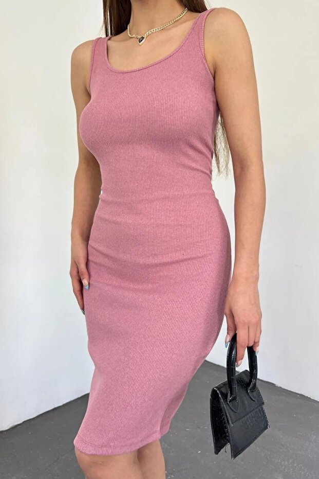 Women's Rose Pink Thick Square Neck Sleeveless Short Dress