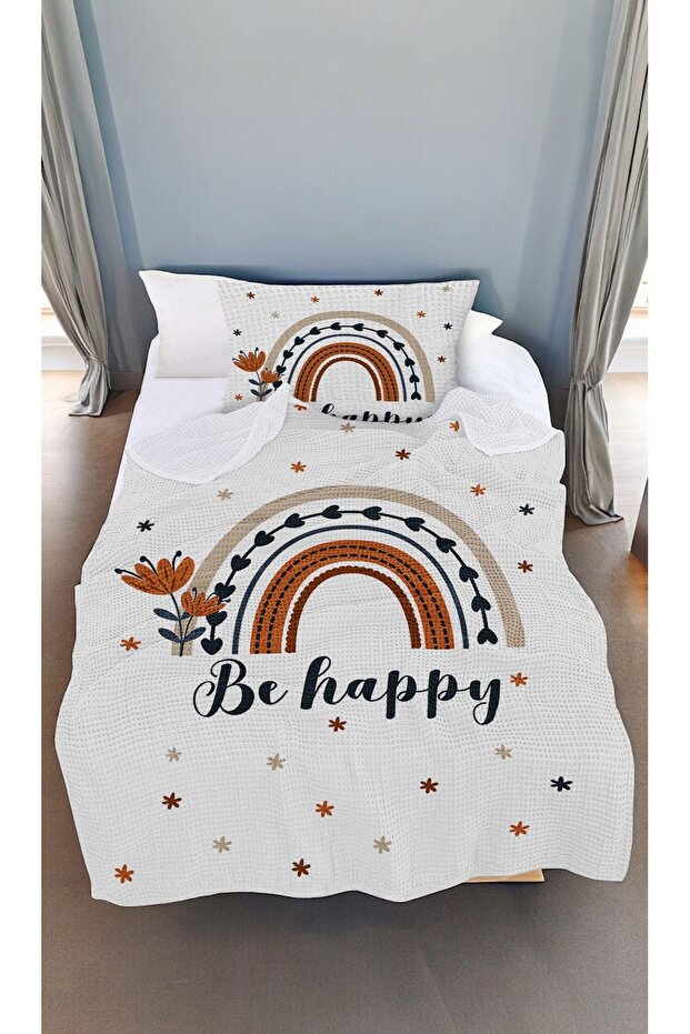 بيكيه فردي منقوش بألوان قوس قزح من Be Happy (مع غطاء وسادة)