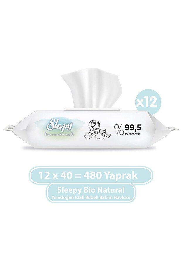Sleepy Bio Natural Yenidoğan Islak Bebek Bakım Havlusu 12x40 (480 YAPRAK)