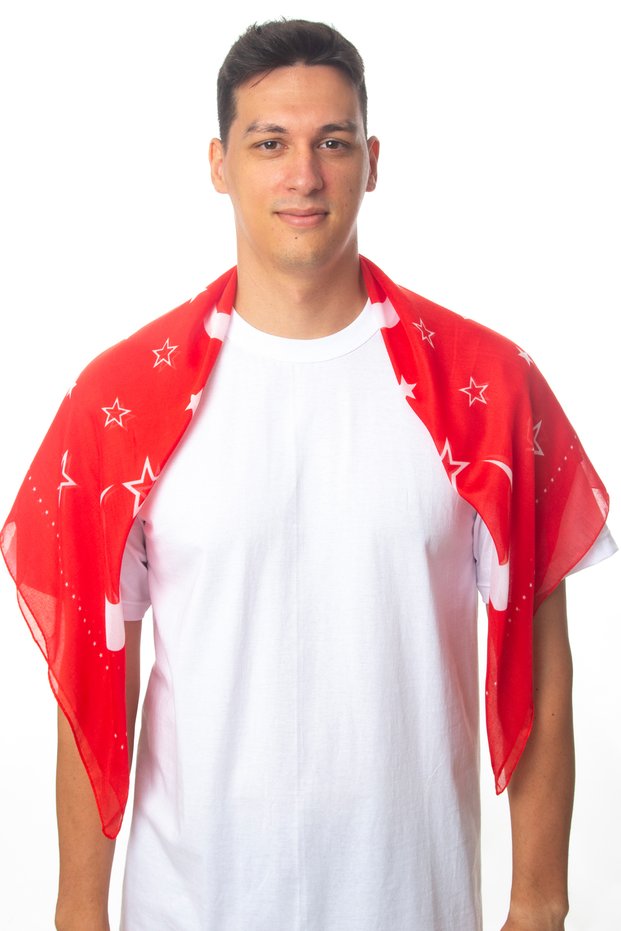 Crescent and Star 100x100 cm Soldier Auspicious Shawl - 10 Pieces Red and White, for Dispensing Friends and Helpful People