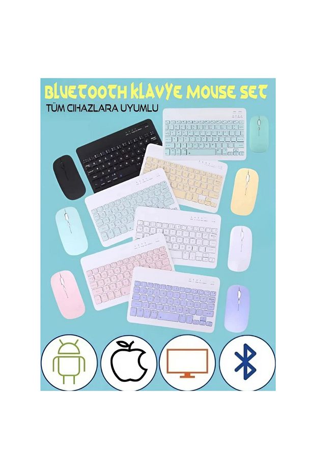 Bluetooth Kablosuz Klavye Ve Mouse Seti Kablosuz Klavye Renkli 150h Şarjlı - 6
