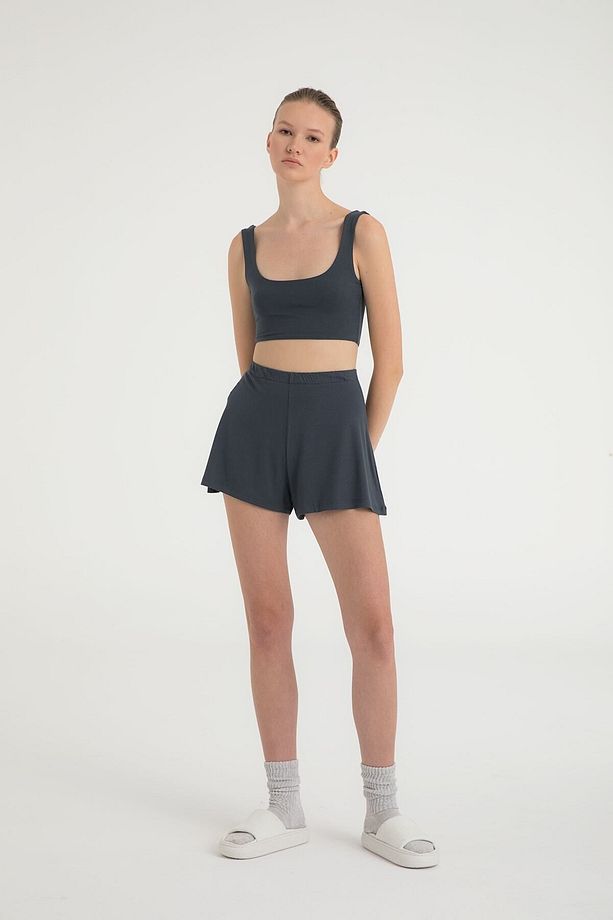 Ultra Soft Lastikli Şort Füme - 1
