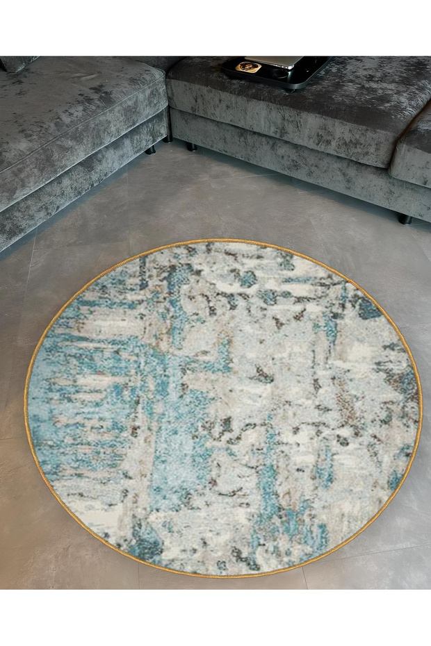 Mira Round Blue in White Tones Woven Base Modern Decorative Carpet 5550