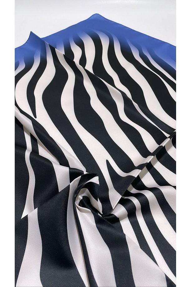 Twill Eşarp Zebra Desen Model İpek Deseni 90 x 90 cm (KotMavi) - 3