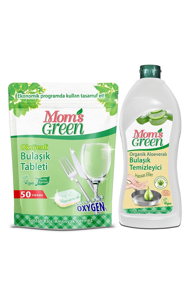2'li Set- 50'li Ekolojik Bulaşık Makinesi Tableti Ve Bitkisel Elde Bulaşık Aloevera Deterjanı 750 ml - 1