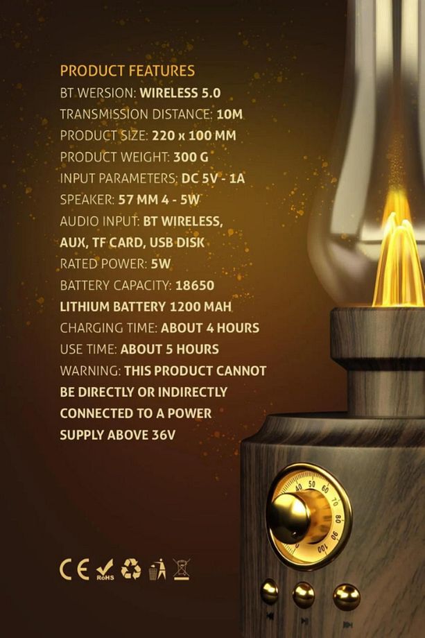 Radyolu Usb Aux Micro Girişli Otantik Gece Lambası Taşınabilir Shine Bluetooth Hoparlör - 5