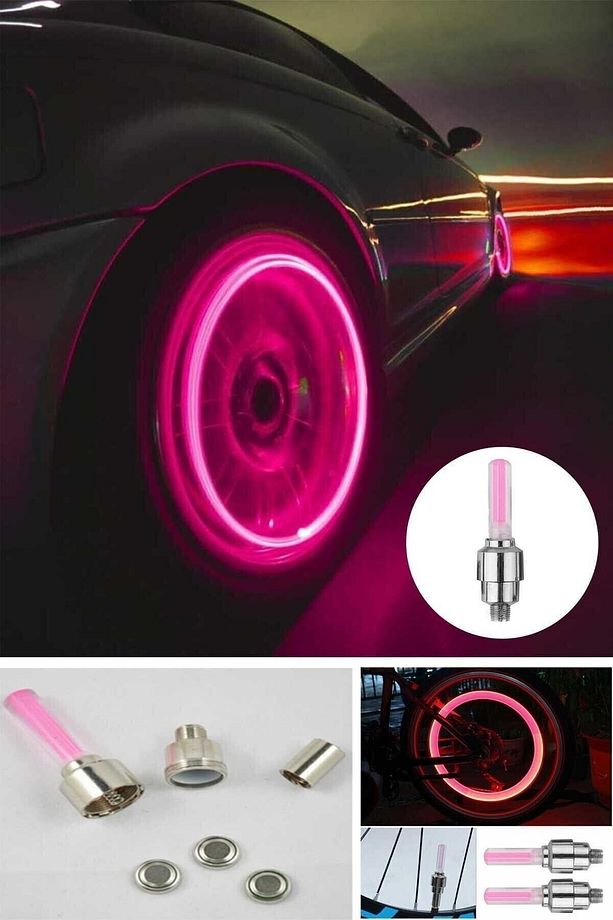 2 Çift (4 Adet) Led Işıklı Hareket Sensörlü Kırmızı Işıklı Bisiklet Araba Motor Sibop Kapağı Lambası - 3