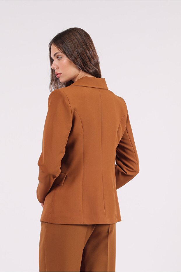 Tek Düğmeli Basic Bronz Blazer Ceket - 4