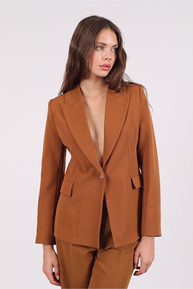 Tek Düğmeli Basic Bronz Blazer Ceket - 2