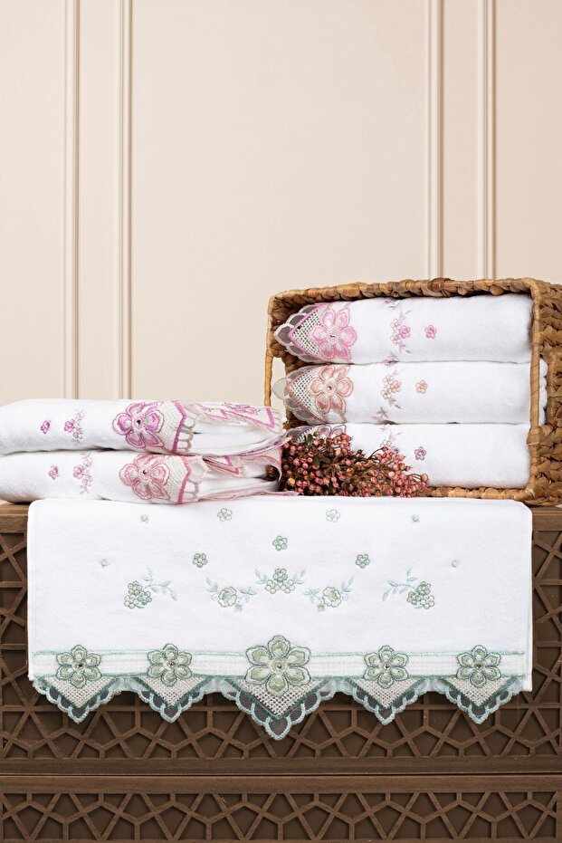 Velvet Luxury Embroidered Guipure Dowry Hand Towels Pack of 6