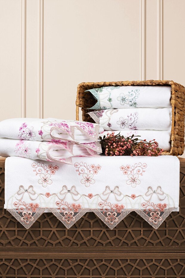 Velvet Luxury Embroidered Guipure Dowry Hand Towels Pack of 6